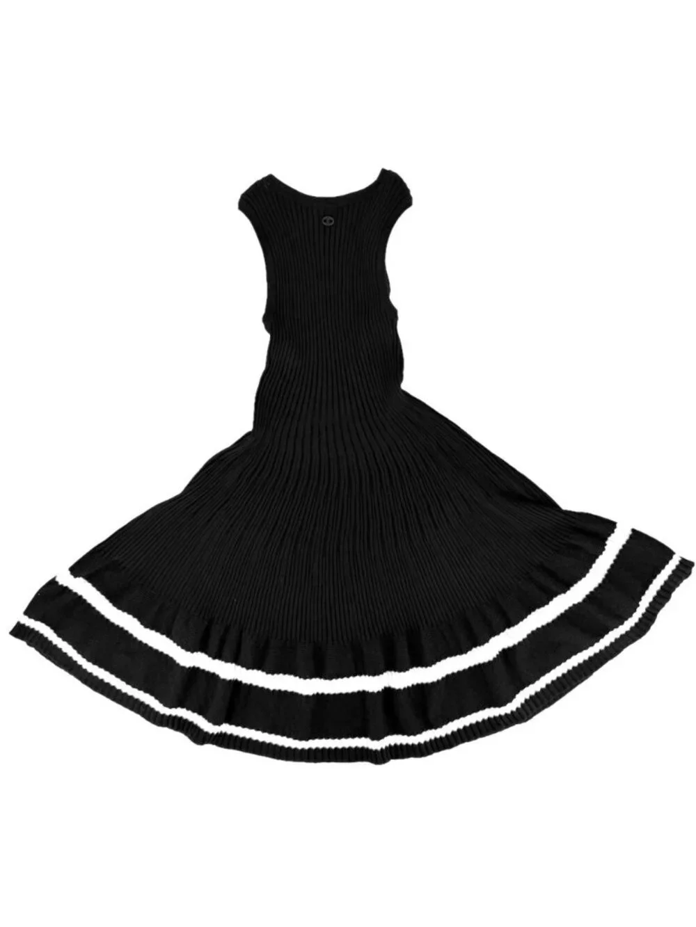 Chanel Dress Pleated Sleeveless CC Logo 34 Black White Cotton Spring Summer